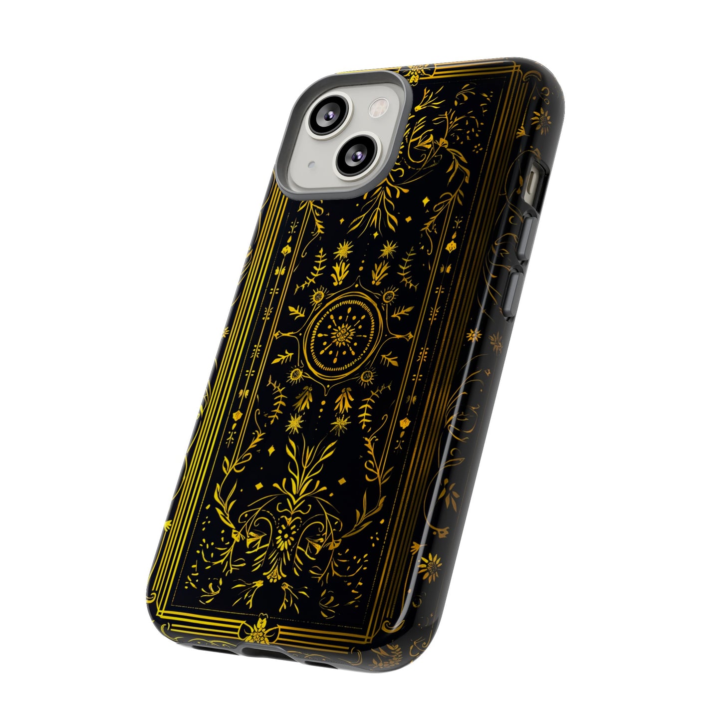 Luxury Gold Floral Damask Tough Phone Case - Elegant Black & Gold Baroque Design