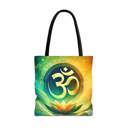 Vibrant Spiritual Yoga Art Om Symbol Tote Bag Durable Polyester with Cotton Straps Available in 3 Sizes