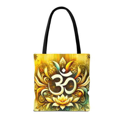 Vibrant Spiritual Yoga Art Om Symbol Tote Bag Durable Polyester with Cotton Straps Available in 3 Sizes