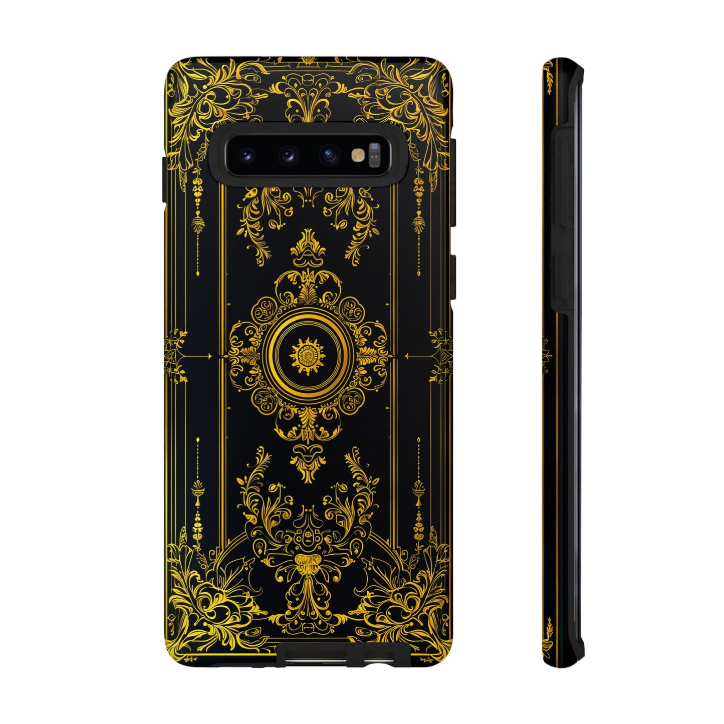 Luxury Gold Floral Damask Tough Phone Case - Elegant Black & Gold Baroque Design