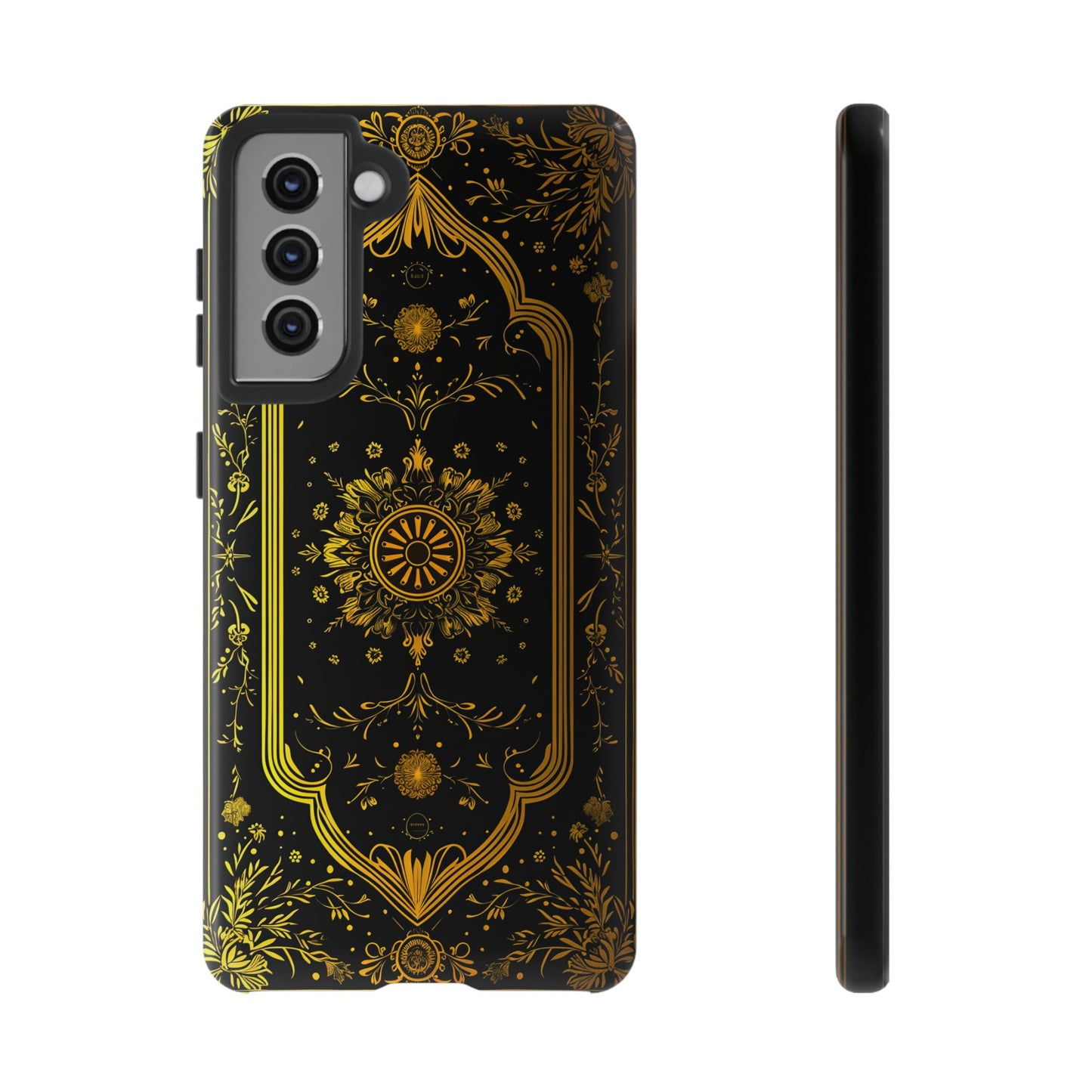 Luxury Gold Floral Damask Tough Phone Case - Elegant Black & Gold Baroque Design