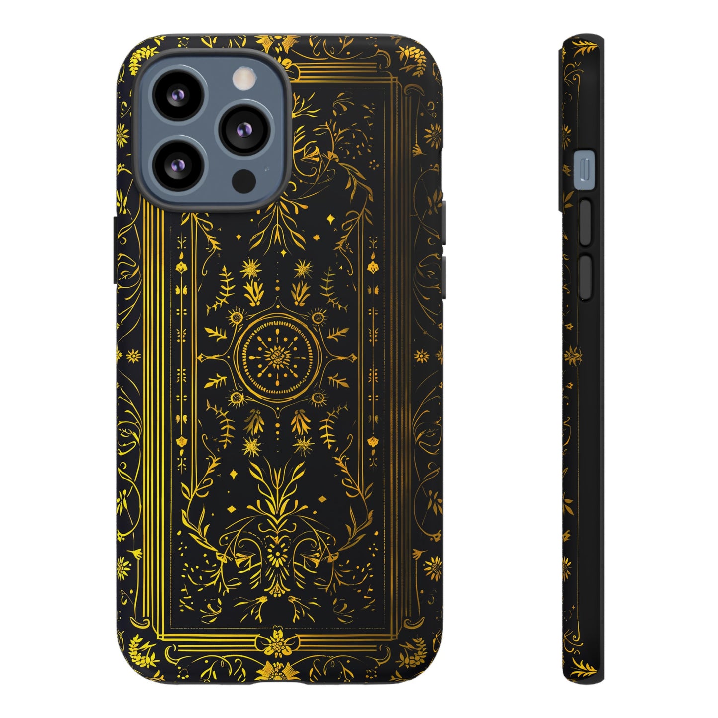 Luxury Gold Floral Damask Tough Phone Case - Elegant Black & Gold Baroque Design