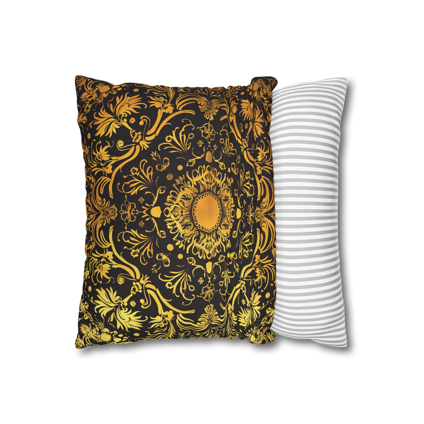 Elegant Black & Gold Damask Throw Pillowcase - Luxurious Floral Baroque Design (Pillow not included)