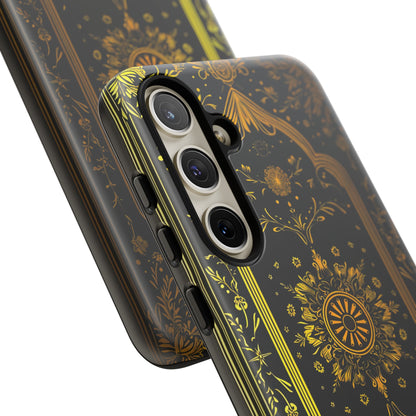 Luxury Gold Floral Damask Tough Phone Case - Elegant Black & Gold Baroque Design