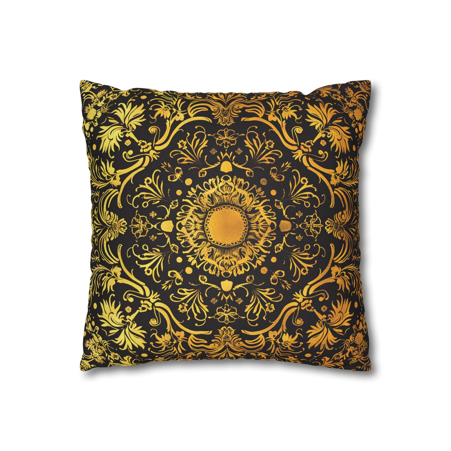 Elegant Black & Gold Damask Throw Pillowcase - Luxurious Floral Baroque Design (Pillow not included)