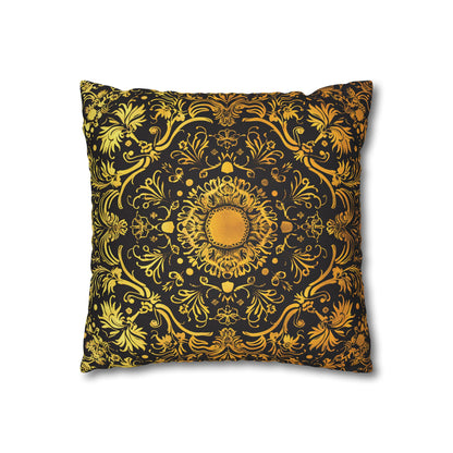 Elegant Black & Gold Damask Throw Pillowcase - Luxurious Floral Baroque Design (Pillow not included)