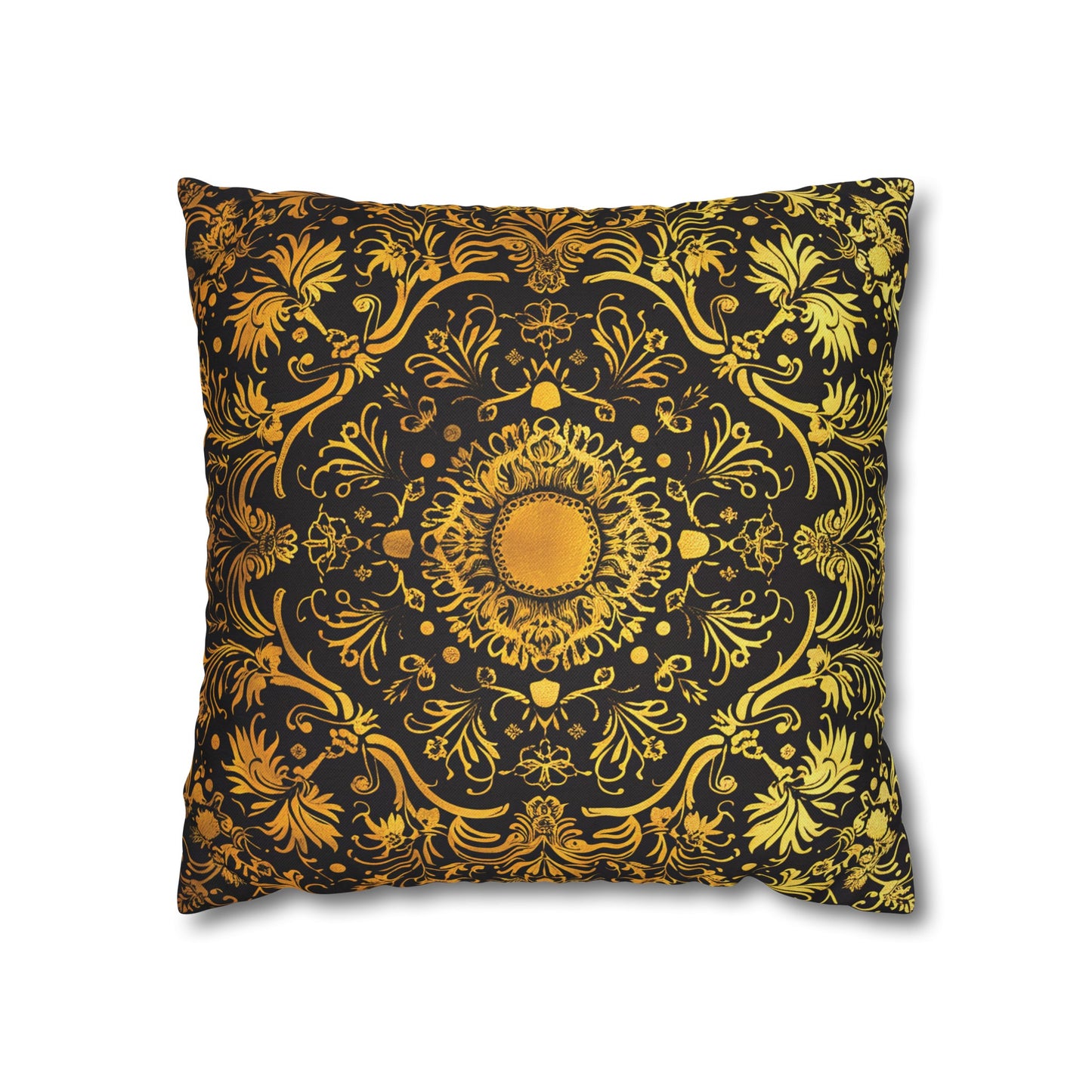 Elegant Black & Gold Damask Throw Pillowcase - Luxurious Floral Baroque Design (Pillow not included)