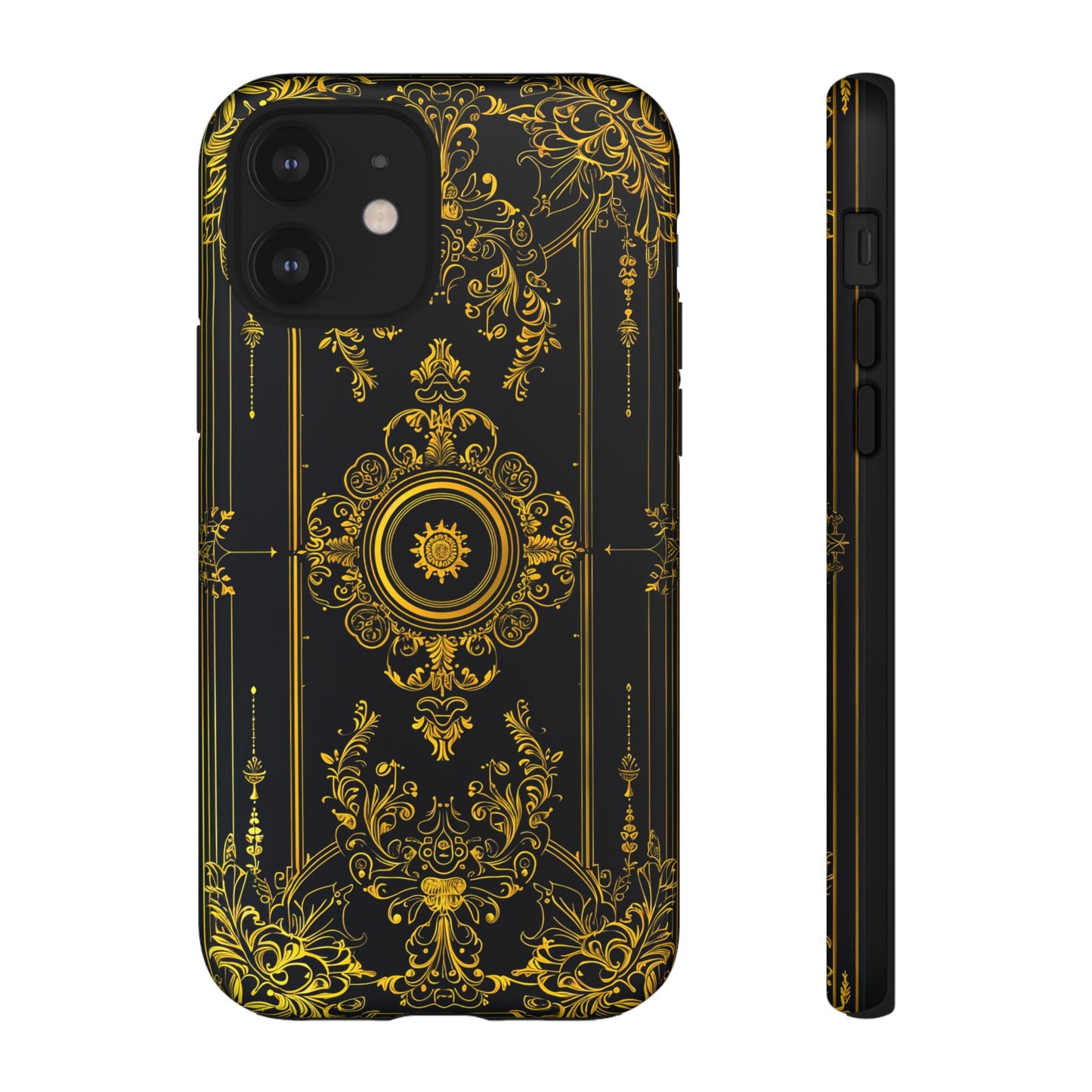 Luxury Gold Floral Damask Tough Phone Case - Elegant Black & Gold Baroque Design