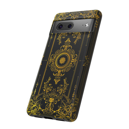 Luxury Gold Floral Damask Tough Phone Case - Elegant Black & Gold Baroque Design