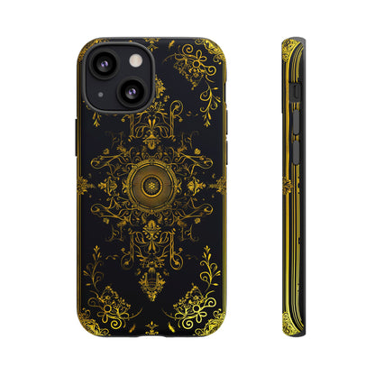 Luxury Gold Floral Damask Tough Phone Case - Elegant Black & Gold Baroque Design