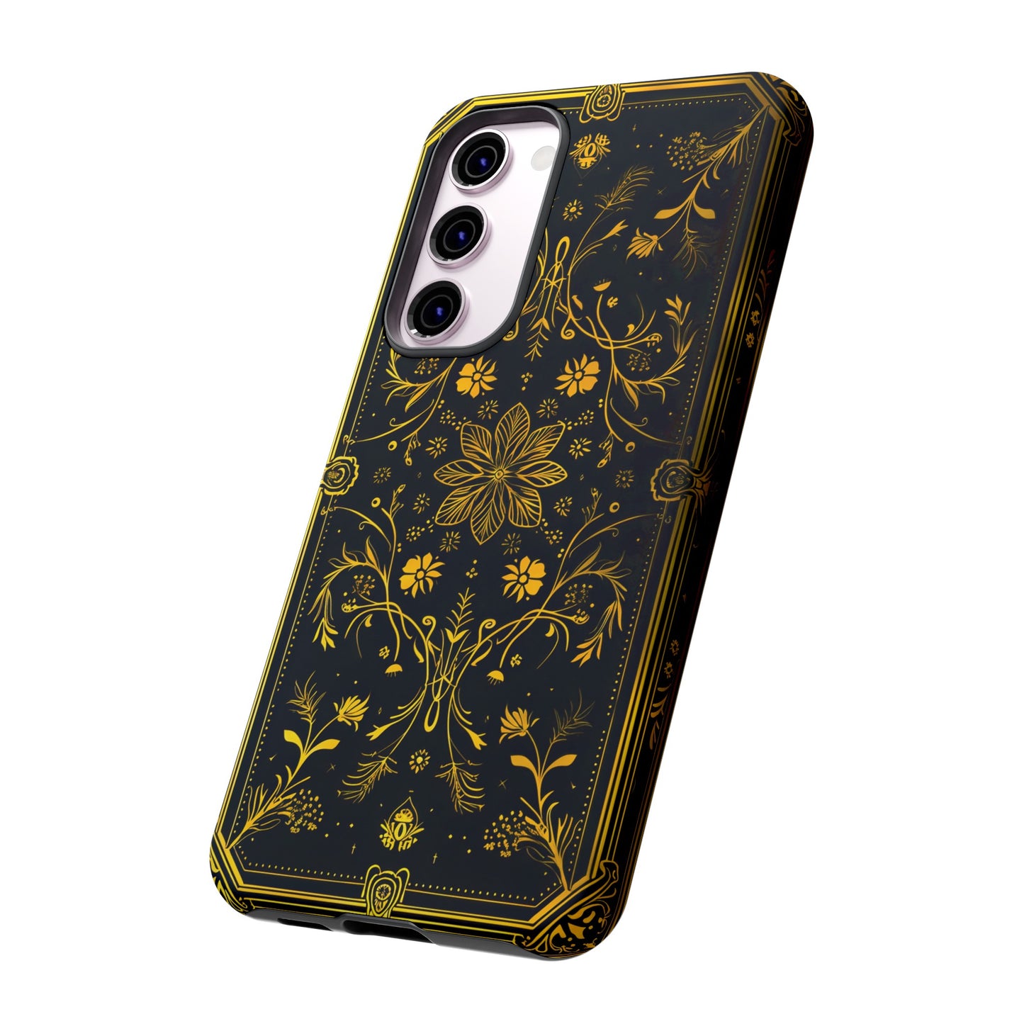 Luxury Gold Floral Damask Tough Phone Case - Elegant Black & Gold Baroque Design