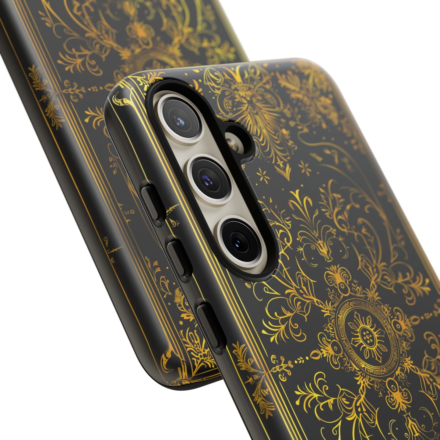 Luxury Gold Floral Damask Tough Phone Case - Elegant Black & Gold Baroque Design