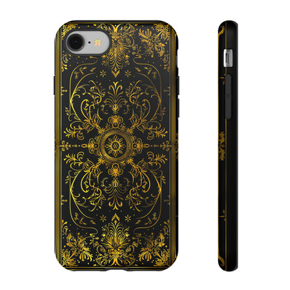 Luxury Gold Floral Damask Tough Phone Case - Elegant Black & Gold Baroque Design
