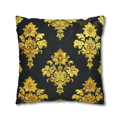 Elegant Black & Gold Damask Throw Pillowcase - Luxurious Floral Baroque Design (Pillow not included)