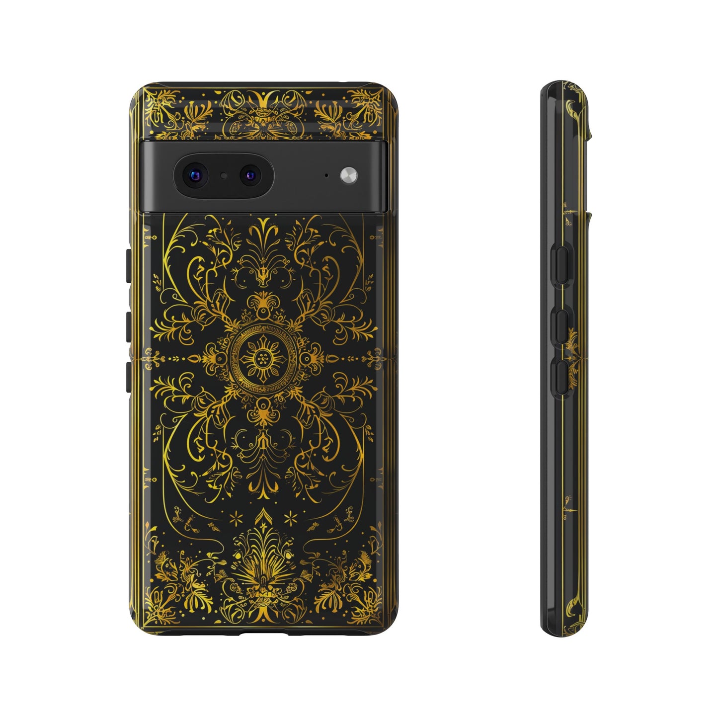 Luxury Gold Floral Damask Tough Phone Case - Elegant Black & Gold Baroque Design