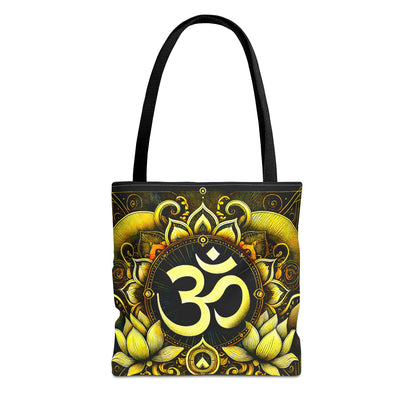 Vibrant Spiritual Yoga Art Om Symbol Tote Bag Durable Polyester with Cotton Straps Available in 3 Sizes