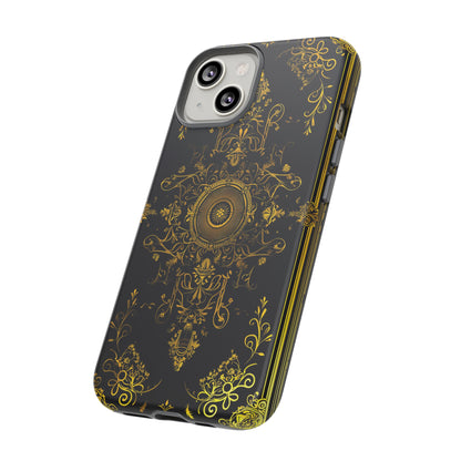 Luxury Gold Floral Damask Tough Phone Case - Elegant Black & Gold Baroque Design