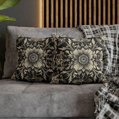 Elegant 19th Century Vintage Floral Damask Pillowcase in Black and Off-White (Pillow not included)