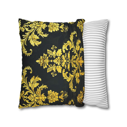 Elegant Black & Gold Damask Throw Pillowcase - Luxurious Floral Baroque Design (Pillow not included)