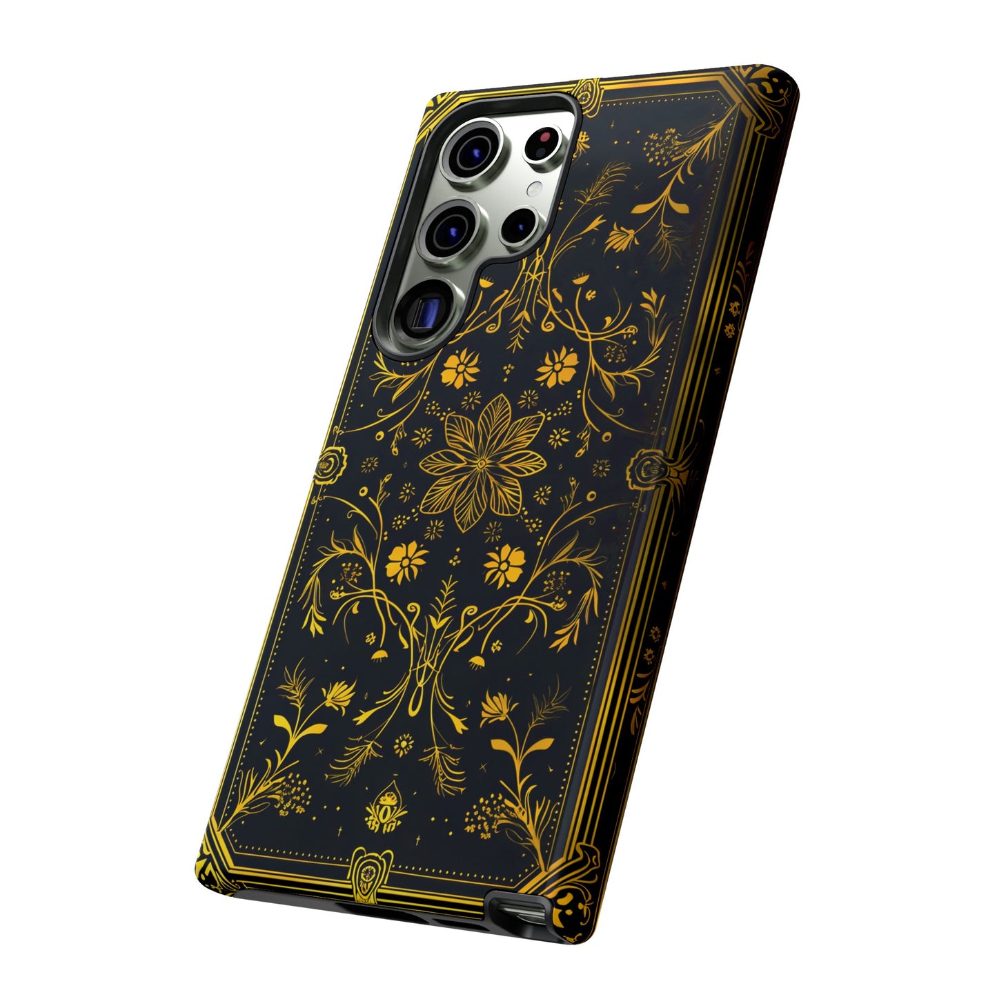 Luxury Gold Floral Damask Tough Phone Case - Elegant Black & Gold Baroque Design