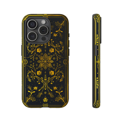 Luxury Gold Floral Damask Tough Phone Case - Elegant Black & Gold Baroque Design