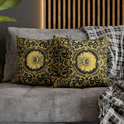 Elegant 19th Century Vintage Floral Damask Paisley Pillowcase in Black and Gold (Pillow not included)