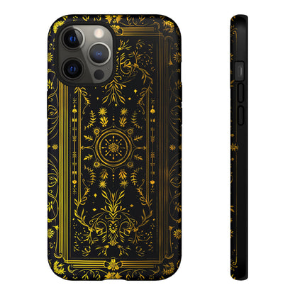 Luxury Gold Floral Damask Tough Phone Case - Elegant Black & Gold Baroque Design