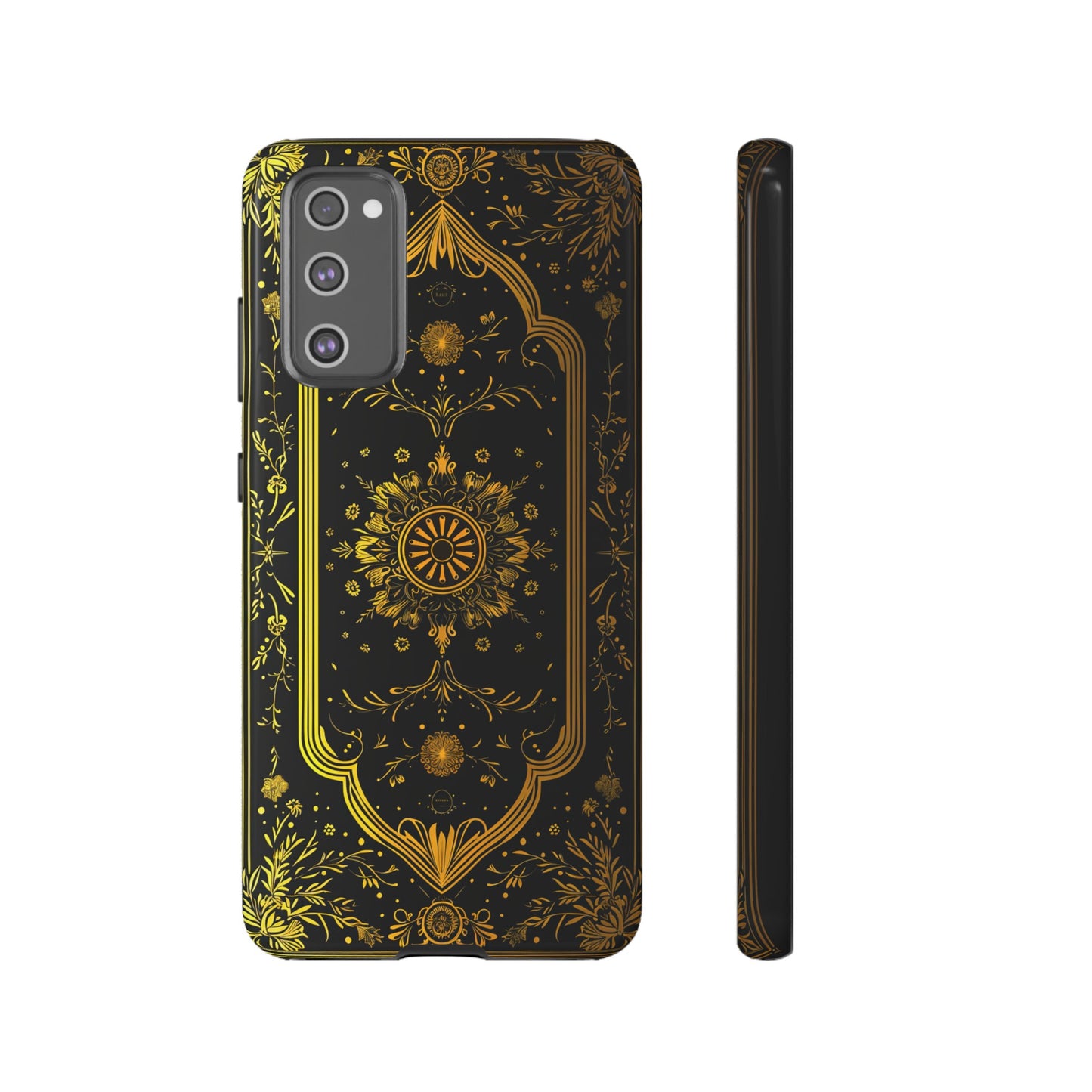 Luxury Gold Floral Damask Tough Phone Case - Elegant Black & Gold Baroque Design