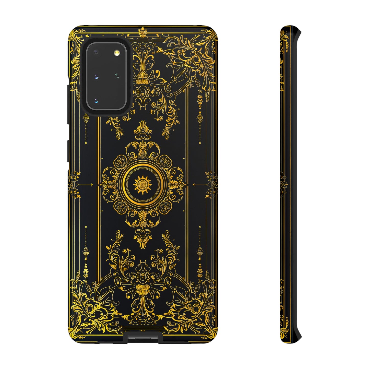 Luxury Gold Floral Damask Tough Phone Case - Elegant Black & Gold Baroque Design