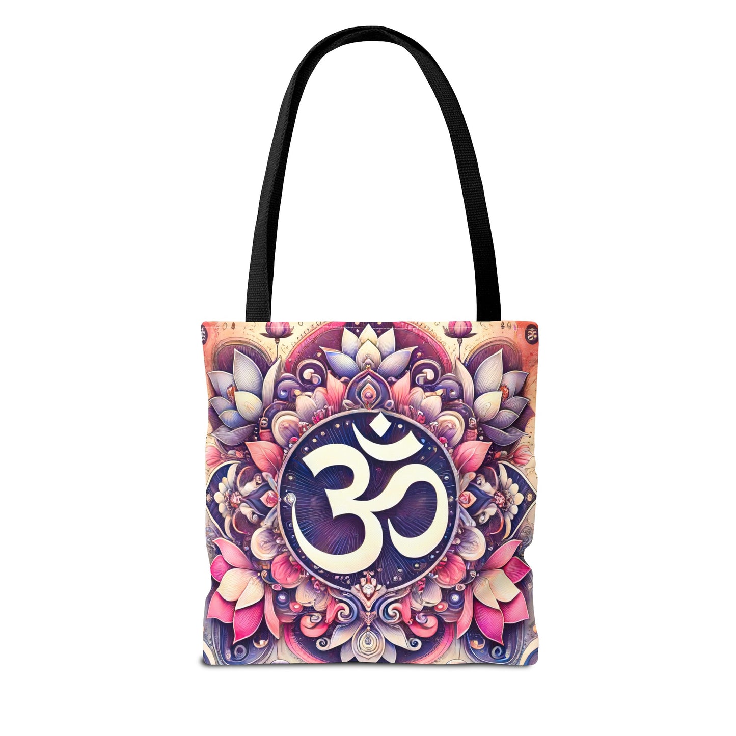 Vibrant Spiritual Yoga Art Om Symbol Tote Bag Durable Polyester with Cotton Straps Available in 3 Sizes