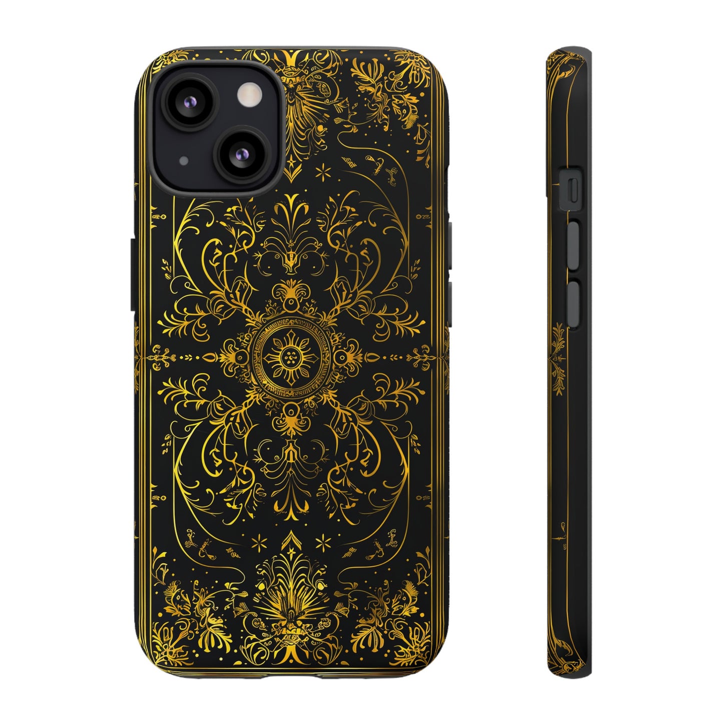 Luxury Gold Floral Damask Tough Phone Case - Elegant Black & Gold Baroque Design