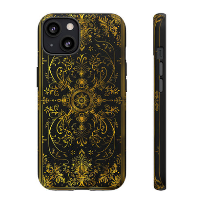 Luxury Gold Floral Damask Tough Phone Case - Elegant Black & Gold Baroque Design