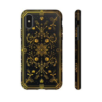 Luxury Gold Floral Damask Tough Phone Case - Elegant Black & Gold Baroque Design