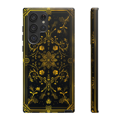 Luxury Gold Floral Damask Tough Phone Case - Elegant Black & Gold Baroque Design