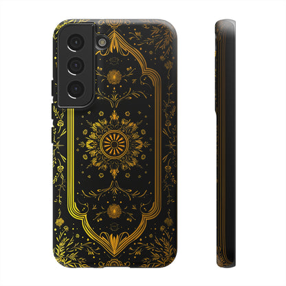 Luxury Gold Floral Damask Tough Phone Case - Elegant Black & Gold Baroque Design