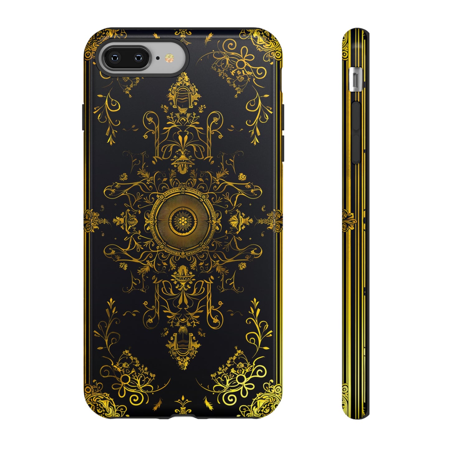 Luxury Gold Floral Damask Tough Phone Case - Elegant Black & Gold Baroque Design