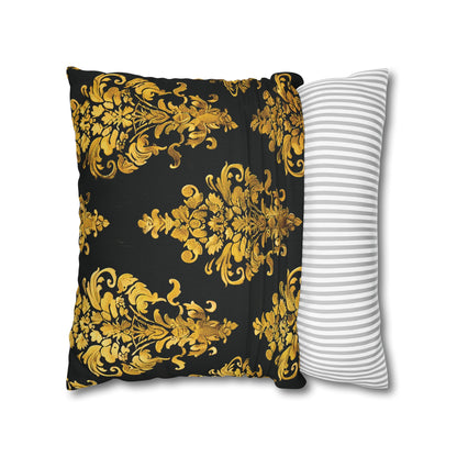 Elegant Black & Gold Damask Throw Pillowcase - Luxurious Floral Baroque Design (Pillow not included)