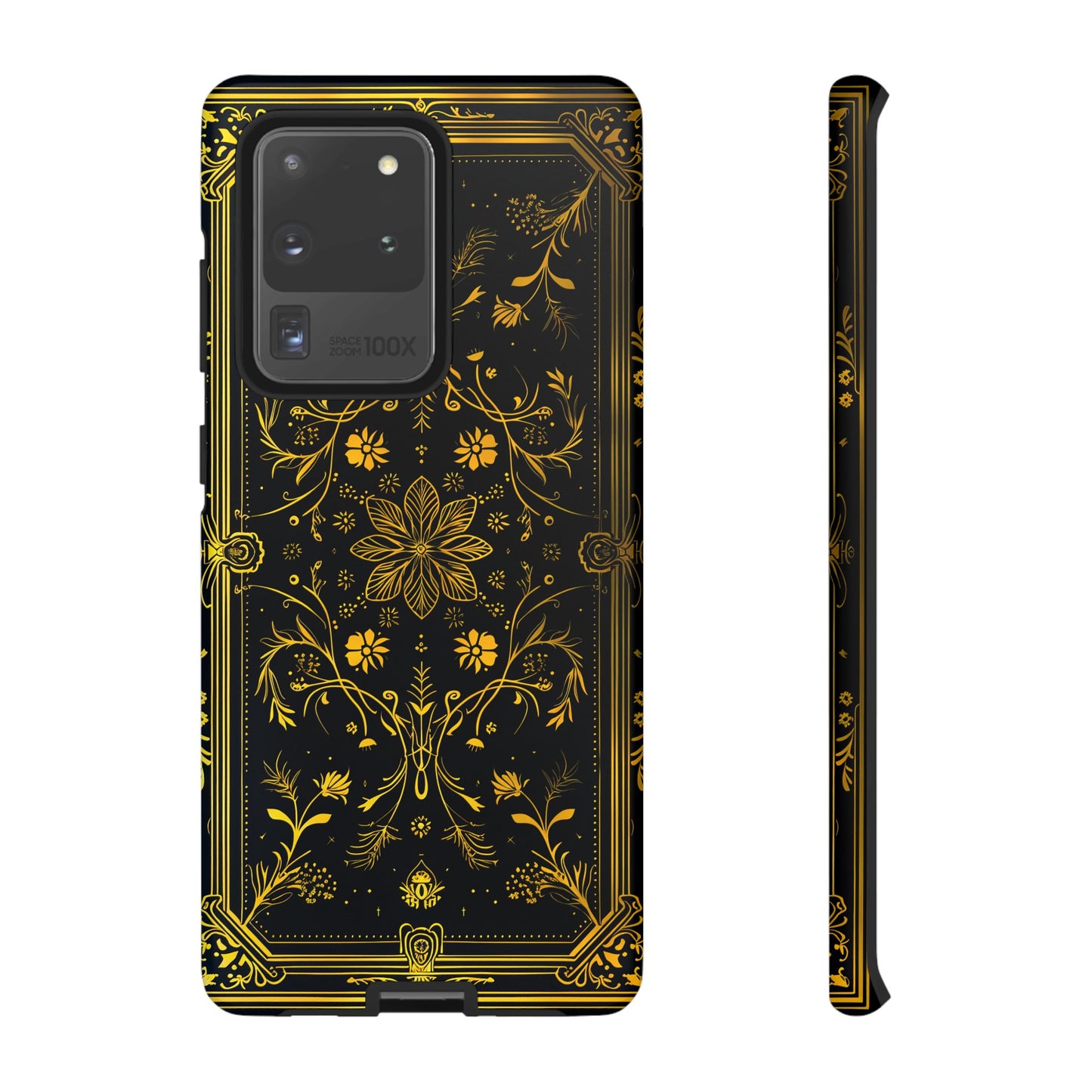 Luxury Gold Floral Damask Tough Phone Case - Elegant Black & Gold Baroque Design