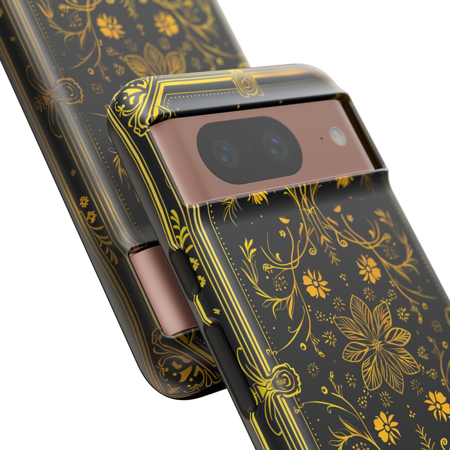 Luxury Gold Floral Damask Tough Phone Case - Elegant Black & Gold Baroque Design