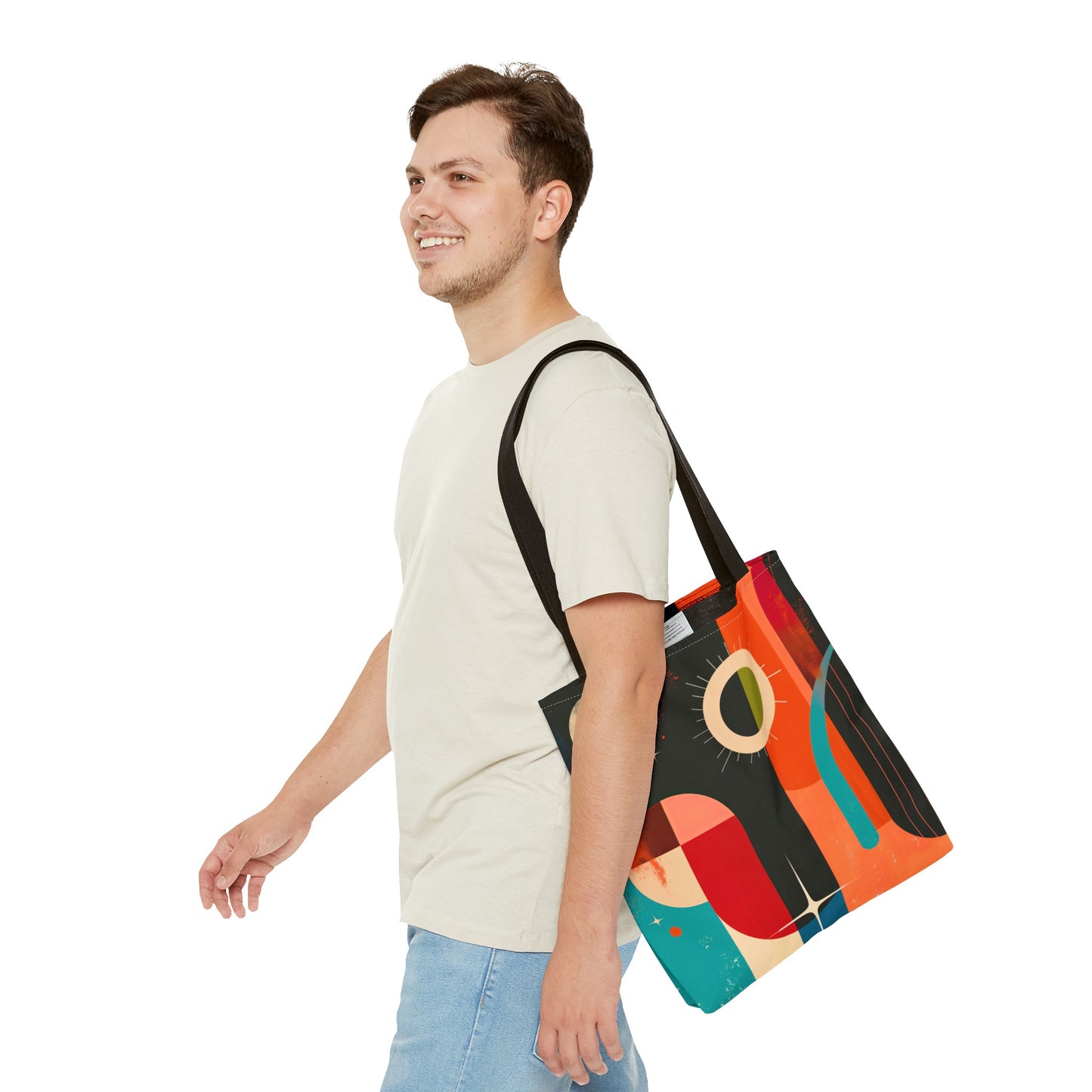 Vibrant Retro Abstract Art Tote Bag Durable Polyester with Cotton Straps Available in 3 Sizes