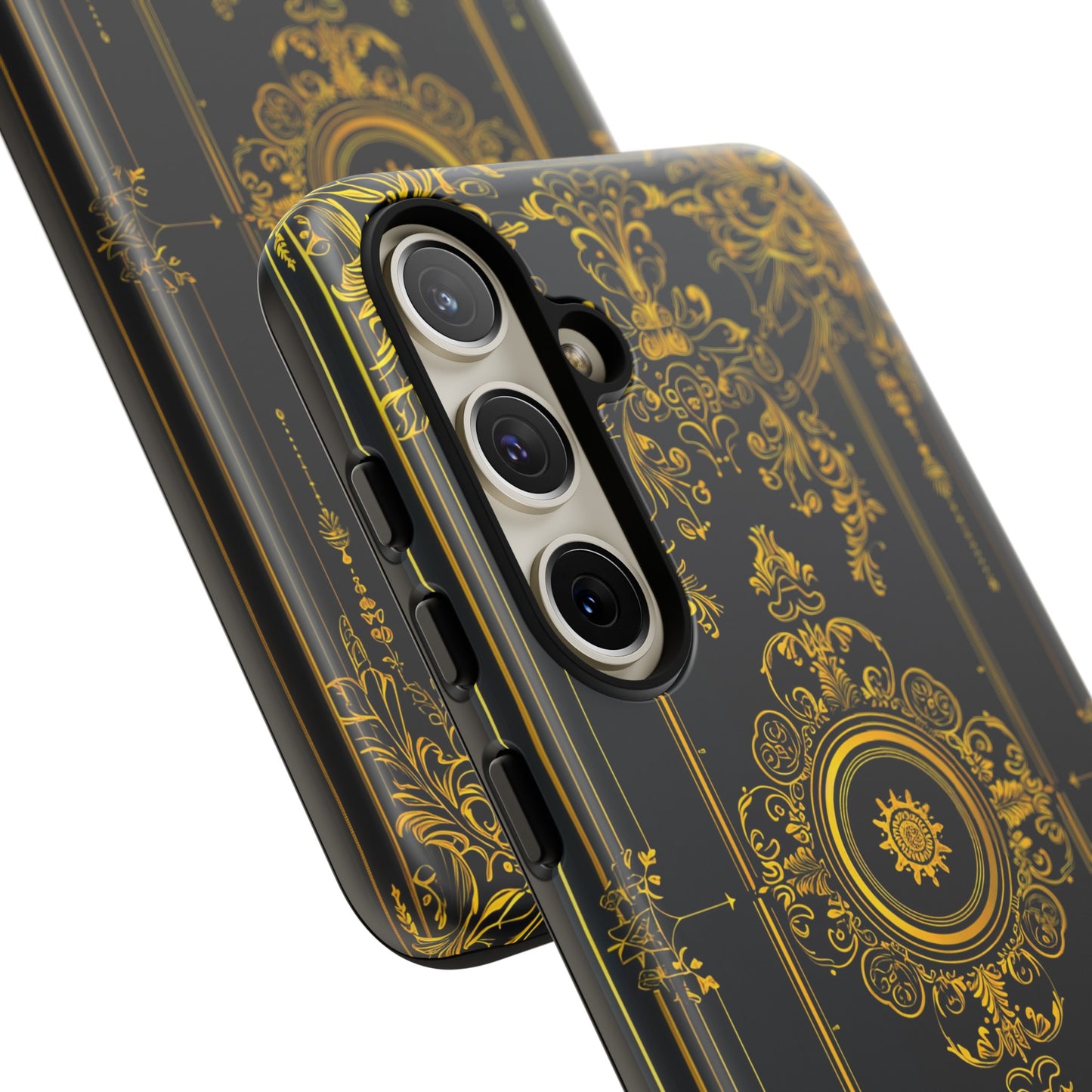 Luxury Gold Floral Damask Tough Phone Case - Elegant Black & Gold Baroque Design