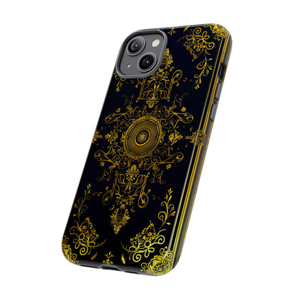 Luxury Gold Floral Damask Tough Phone Case - Elegant Black & Gold Baroque Design