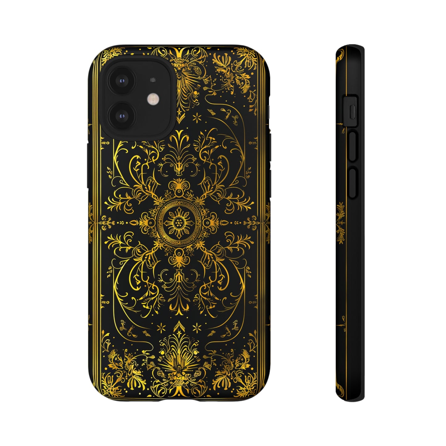 Luxury Gold Floral Damask Tough Phone Case - Elegant Black & Gold Baroque Design