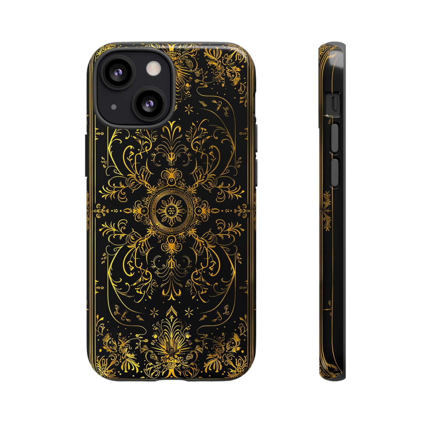 Luxury Gold Floral Damask Tough Phone Case - Elegant Black & Gold Baroque Design
