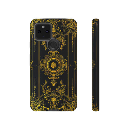 Luxury Gold Floral Damask Tough Phone Case - Elegant Black & Gold Baroque Design