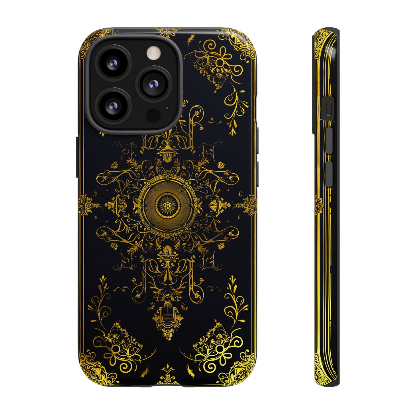 Luxury Gold Floral Damask Tough Phone Case - Elegant Black & Gold Baroque Design