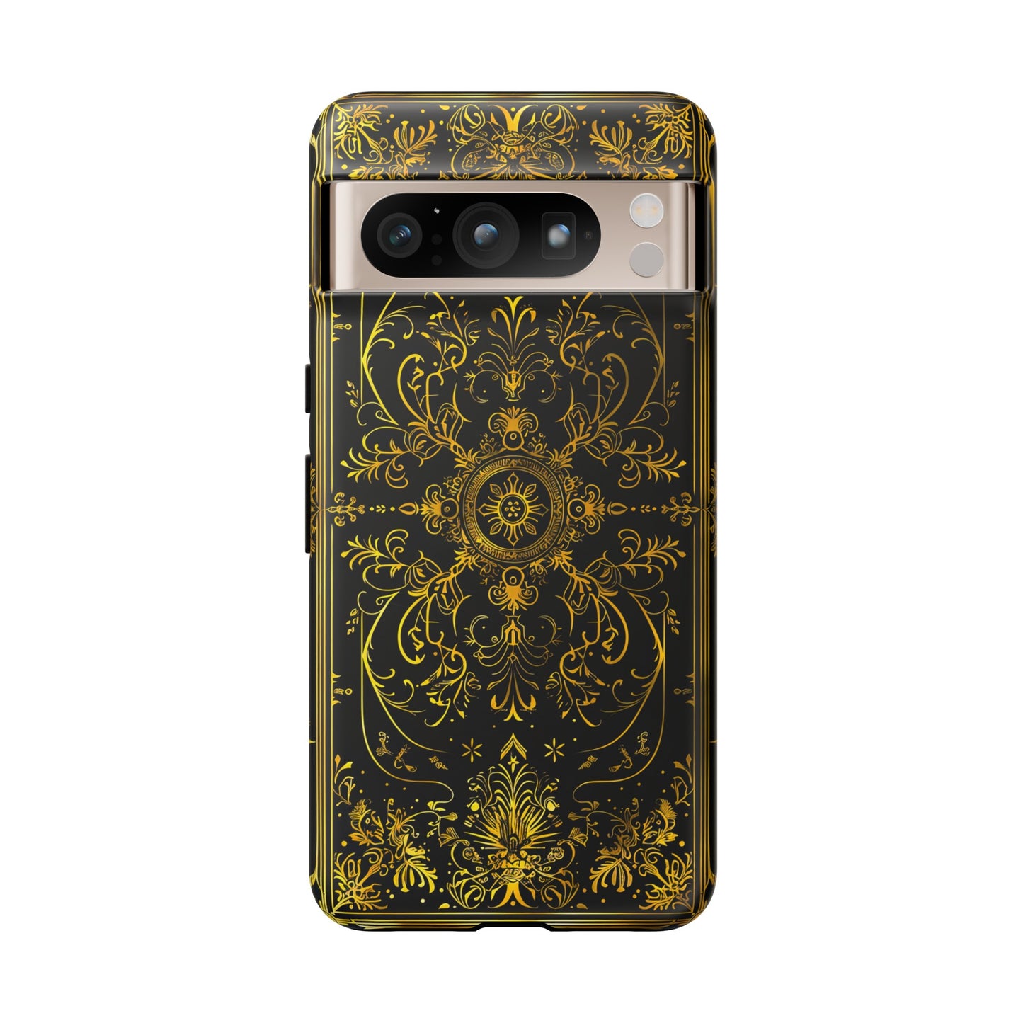 Luxury Gold Floral Damask Tough Phone Case - Elegant Black & Gold Baroque Design