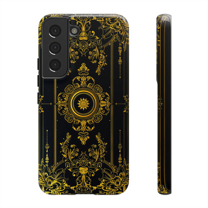 Luxury Gold Floral Damask Tough Phone Case - Elegant Black & Gold Baroque Design