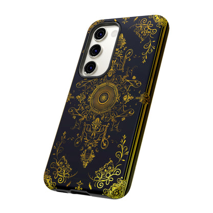 Luxury Gold Floral Damask Tough Phone Case - Elegant Black & Gold Baroque Design