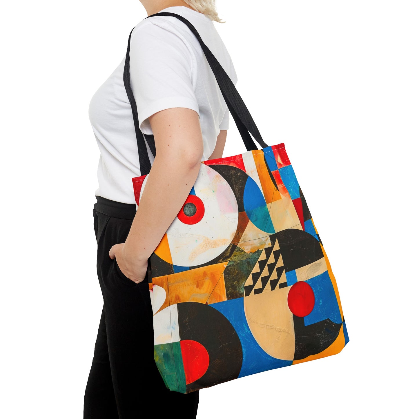 Vibrant Retro Abstract Art Tote Bag Durable Polyester with Cotton Straps Available in 3 Sizes